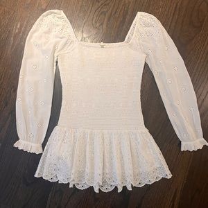 white loveshackfancy detailed mini dress, worn, size petite, great condition